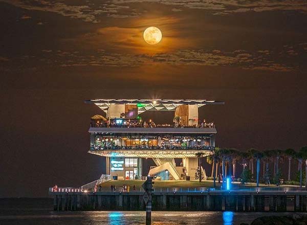 rooftop bar St Petersburg Pier near Tampa Bay fishing charters sunset drinks